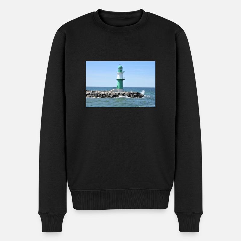 Molenfeuer im Hafen von Warnemünde - Männer Premium Bio Pullover - Schwarz