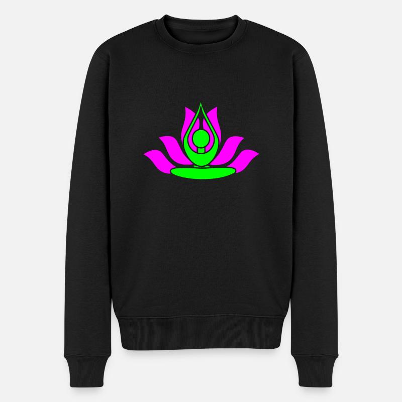 Namaste - Lotusblume - Männer Premium Bio Pullover - Schwarz