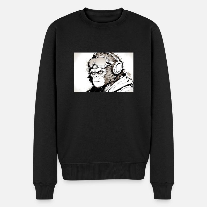 Cooler Affe im futuristischen Stil - Männer Premium Bio Pullover - Schwarz
