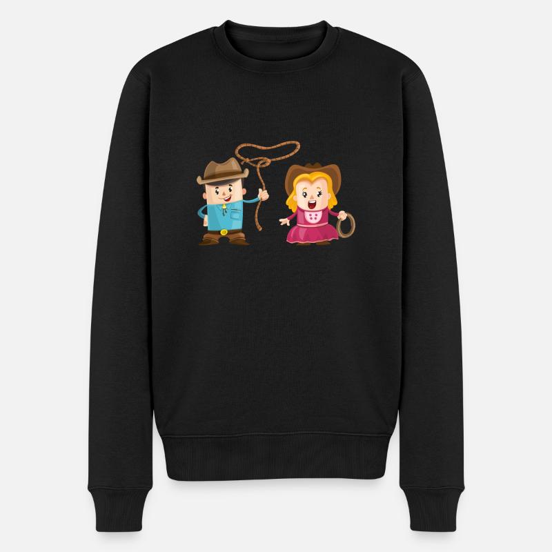 Cowboy mit Mädchen - Männer Premium Bio Pullover - Schwarz