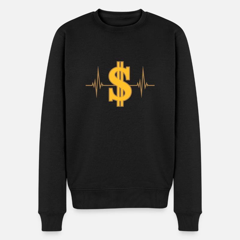 Herzschlag Dollar Puls - Männer Premium Bio Pullover - Schwarz