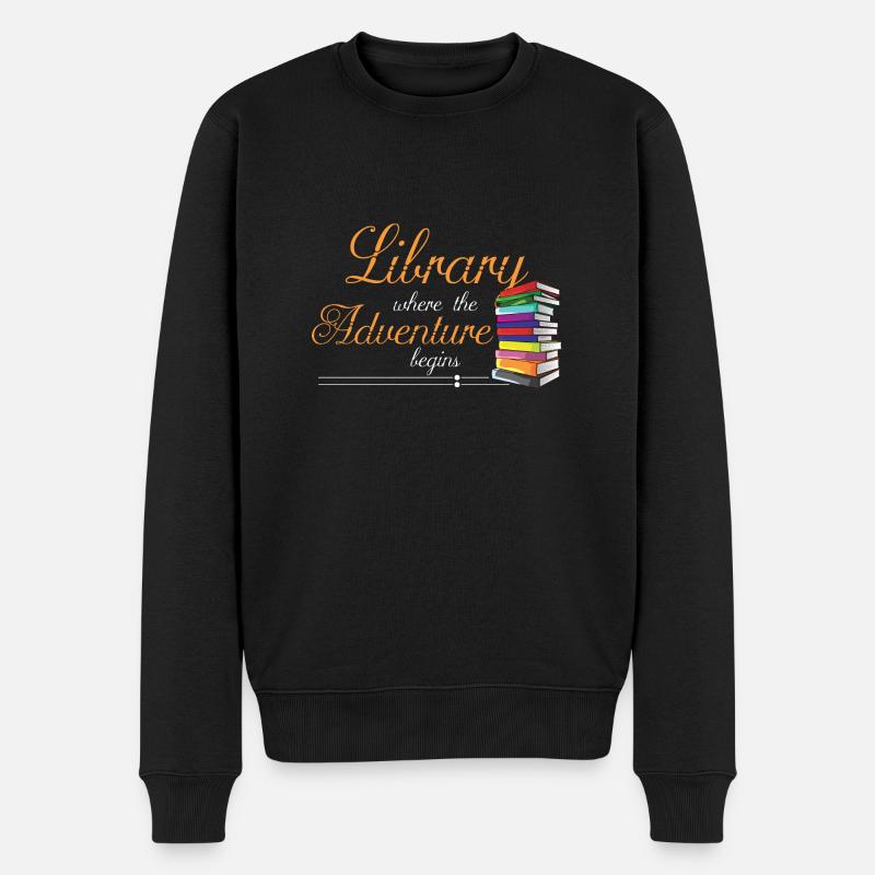Bookworm Gifts Library Where The Adventure Begins - Männer Premium Bio Pullover - Schwarz
