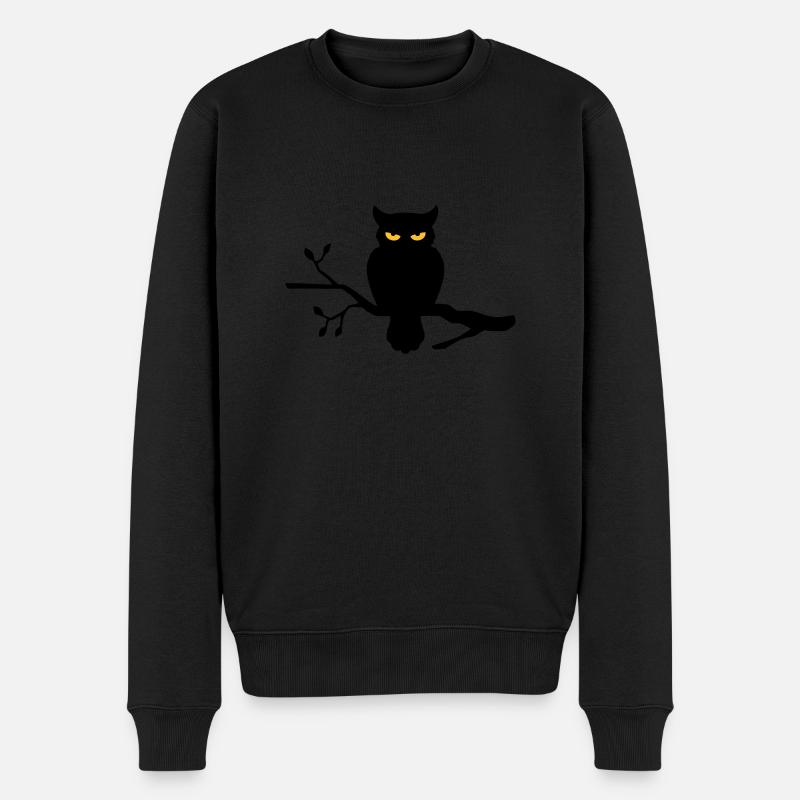 Eule auf Ast - Männer Premium Bio Pullover - Schwarz