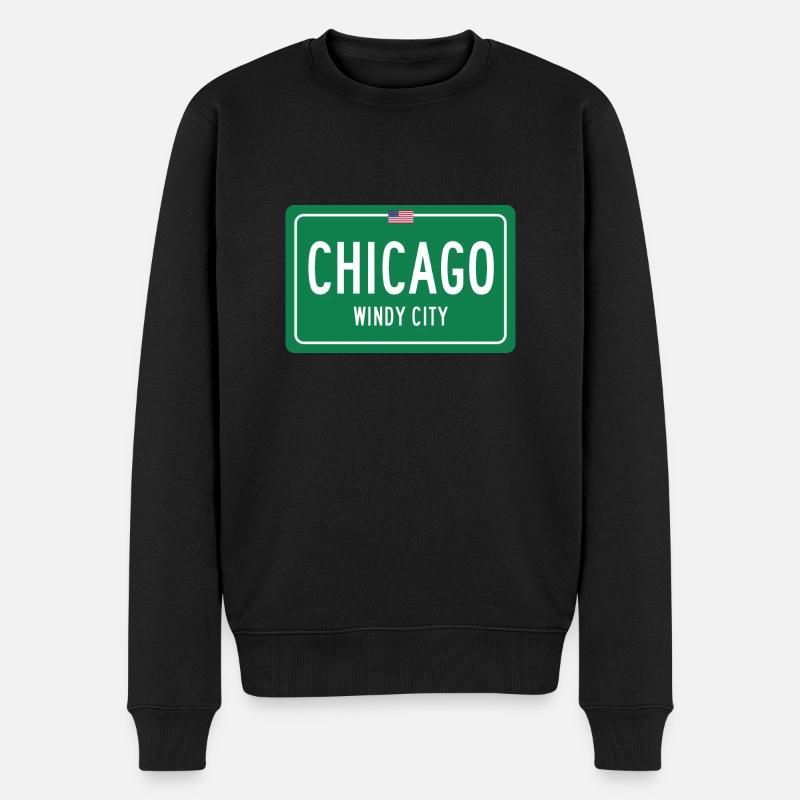 Chicago Ortsnamensschild - Männer Premium Bio Pullover - Schwarz