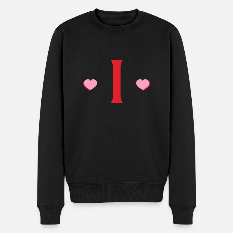 Buchstabe i rote Herzen - Männer Premium Bio Pullover - Schwarz