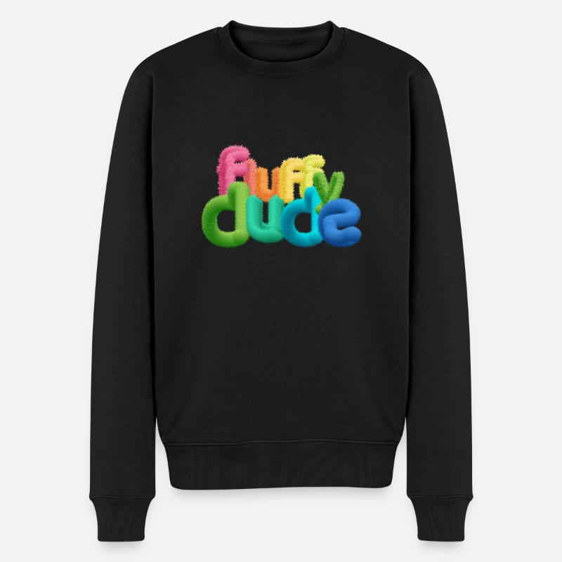 Fluffy Dude – Bunte 3D-Typografie mit plüschigem C - Männer Premium Bio Pullover - Schwarz