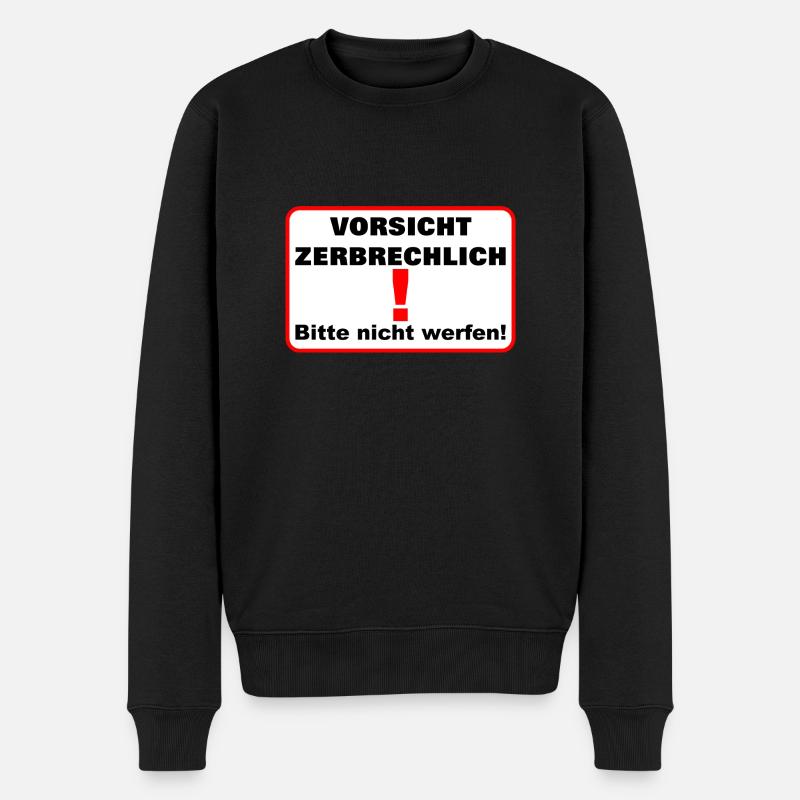 Zerbrechlich vorsicht - Männer Premium Bio Pullover - Schwarz