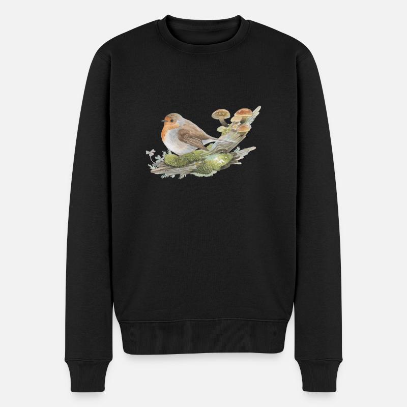 Rotkehlchen im Wald Pilz Liebevolle Aquarell - Männer Premium Bio Pullover - Schwarz