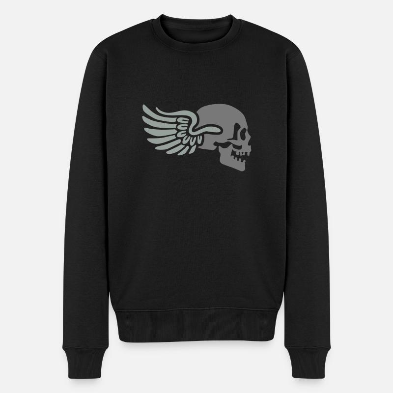 wing_skull_2c - Männer Premium Bio Pullover - Schwarz
