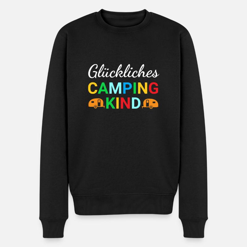 Glückliches Camping Kind - Männer Premium Bio Pullover - Schwarz
