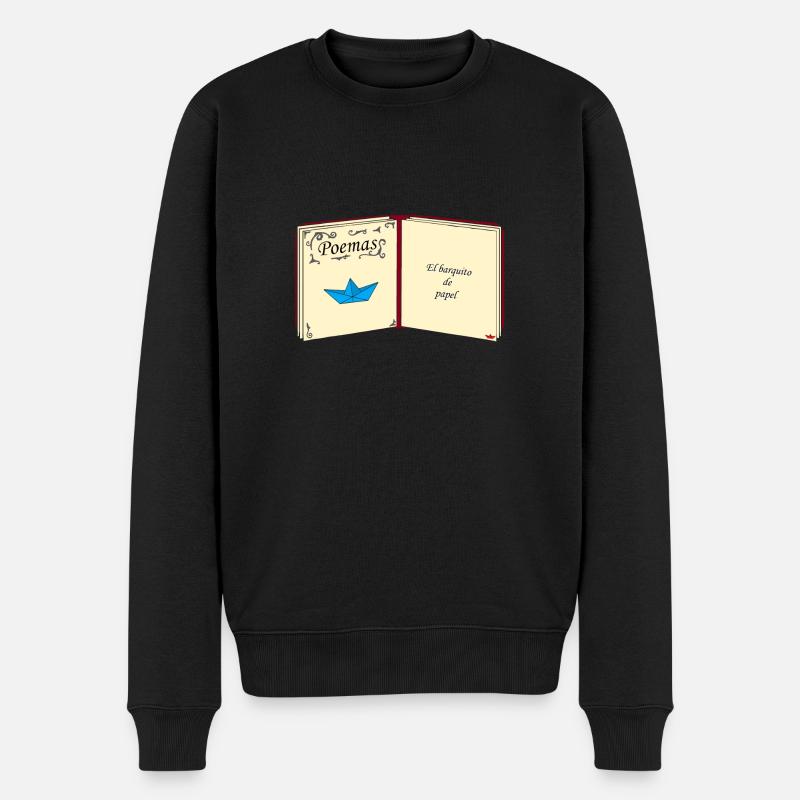 Aufgeschlagenes Buch mit Papierschiff - Männer Premium Bio Pullover - Schwarz