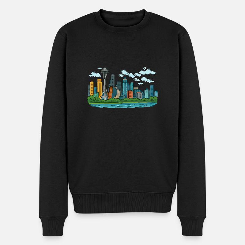 seattle stadt - Männer Premium Bio Pullover - Schwarz