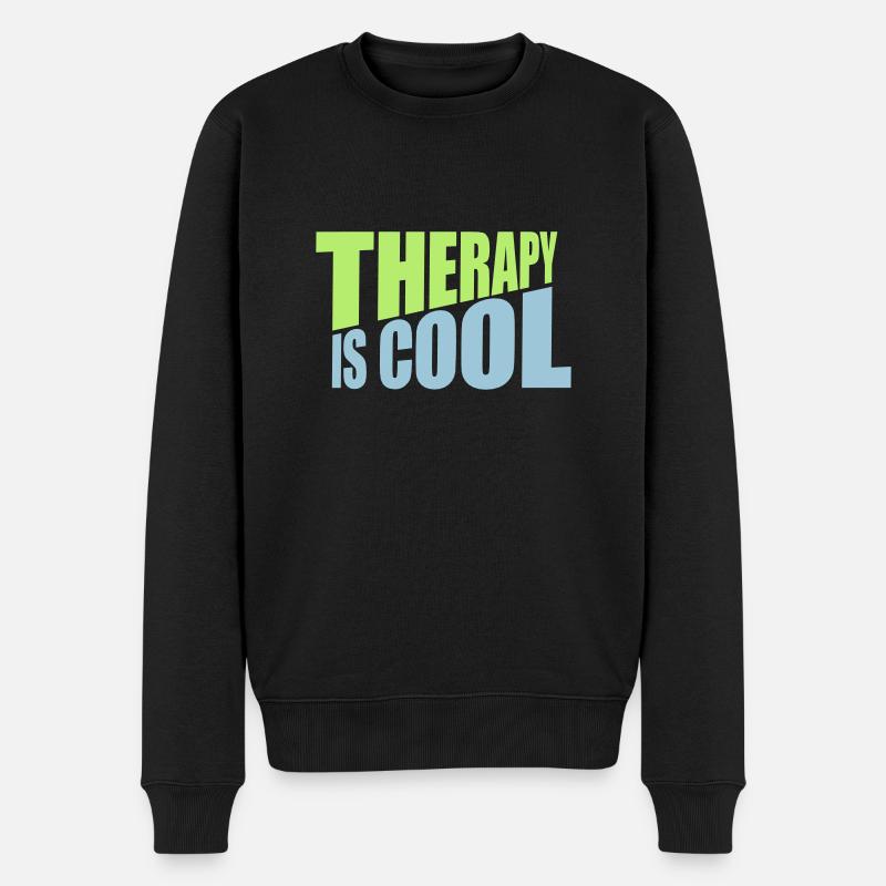 therapy is cool Zitat - Männer Premium Bio Pullover - Schwarz