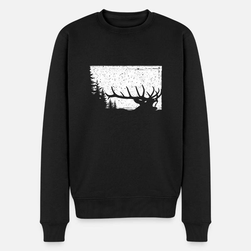 Hirsch - Männer Premium Bio Pullover - Schwarz