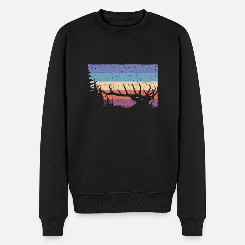 Hirsch - Männer Premium Bio Pullover - Schwarz