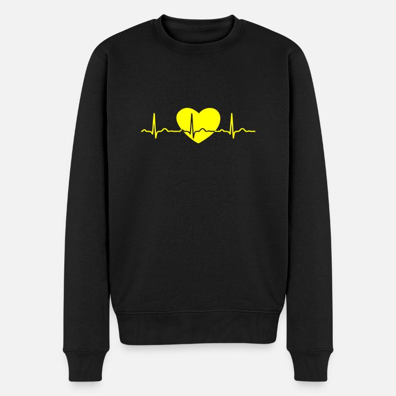 ECG COEUR EN LIGNE jaune - Pull Premium bio Homme - noir