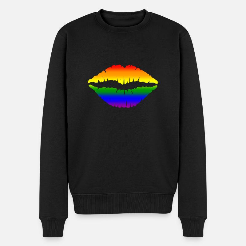Regenbogen-Lippen - Männer Premium Bio Pullover - Schwarz