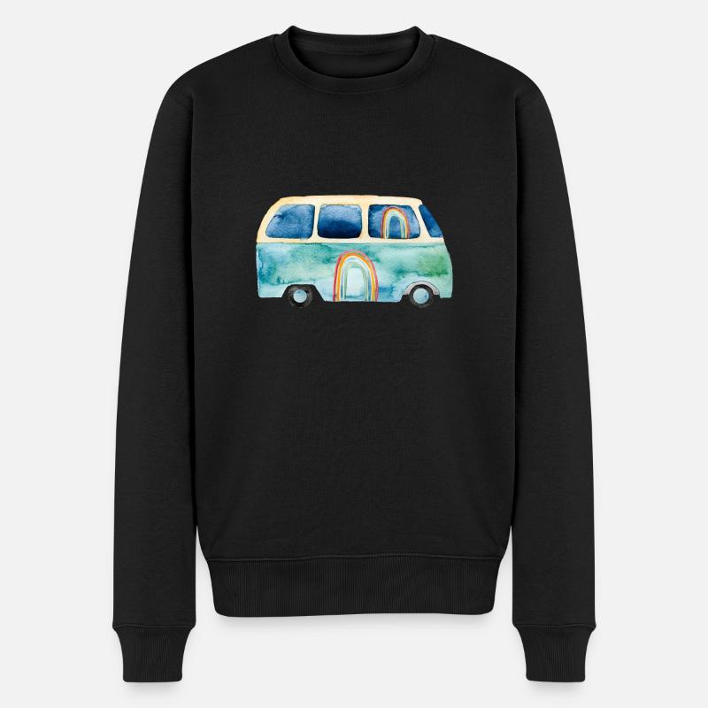Regenbogen Retro Vintage Van Bus - Männer Premium Bio Pullover - Schwarz