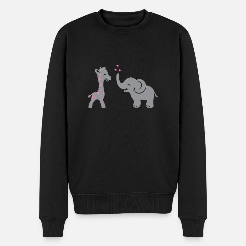 Lustige lächelnde Giraffe und Elefant mit Herzen - Männer Premium Bio Pullover - Schwarz