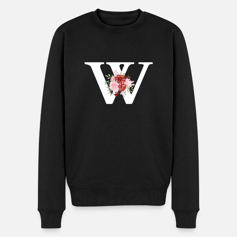 Buchstabe w floral rot - Männer Premium Bio Pullover - Schwarz