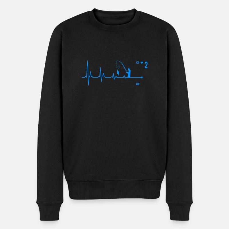 Angeln Fischer Herzschlag Angler - Männer Premium Bio Pullover - Schwarz