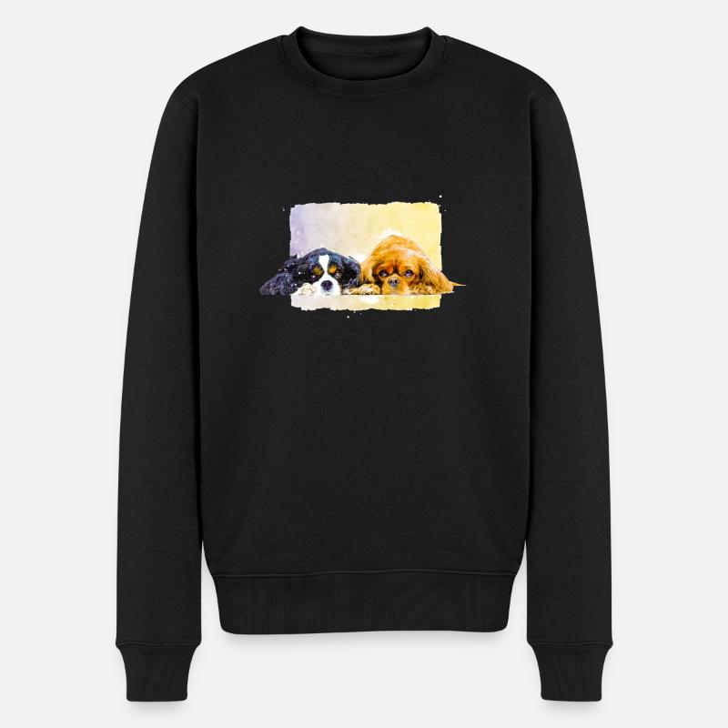 deux épagneuls cavalier mignons - Pull Premium bio Homme - noir