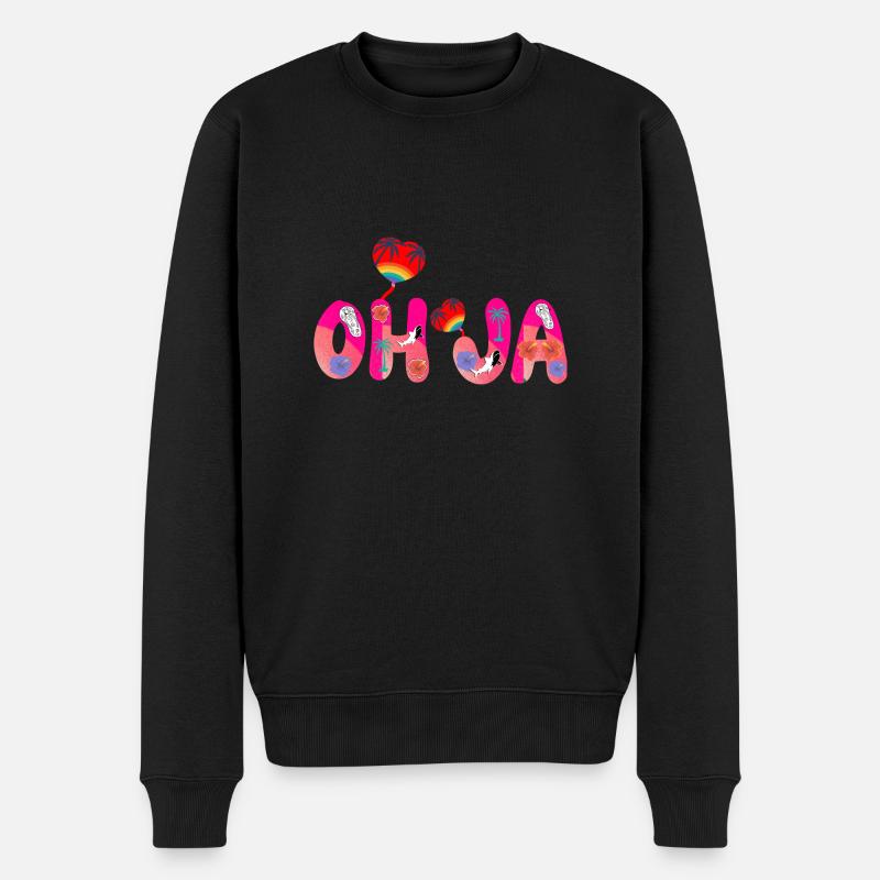oh ja text adrettes rosa - Pull Premium bio Homme - noir