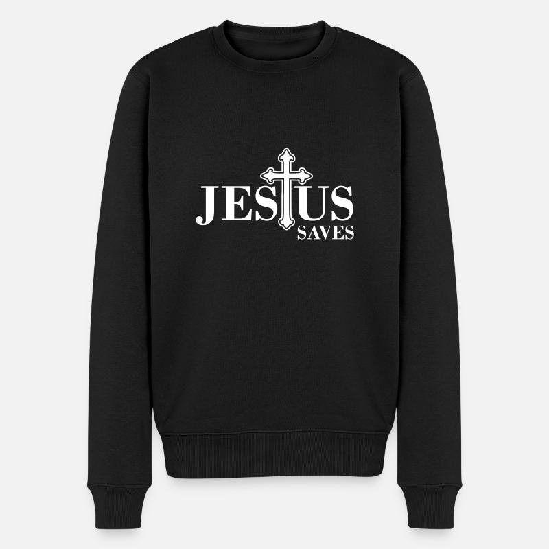 Jesus Rettet - Männer Premium Bio Pullover - Schwarz