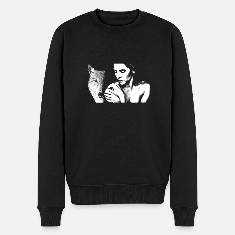 Frauen und Wölfe - Männer Premium Bio Pullover - Schwarz