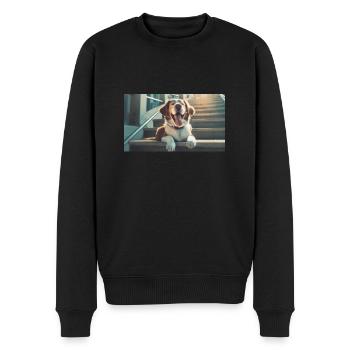 Animaux mignons qui se détendent - chien dans les escaliers - Pull Premium bio Homme - noir - Devant - Nico (187cm)