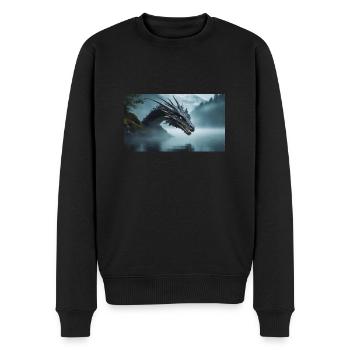 Ein realistischer böser dunkler Drache in einem nebligen Fluss - Männer Premium Bio Pullover - Schwarz - Vorne - Nico (187cm)