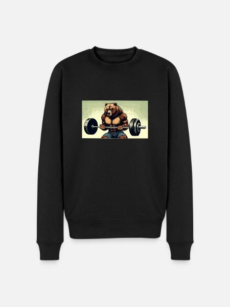 CurlBear – Der Hantel-Champion - Männer Premium Bio Pullover - Schwarz
