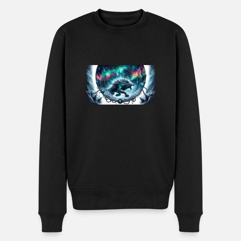 Nordischer Wolf Fenrir in Fantasy Wildnis - Männer Premium Bio Pullover - Schwarz