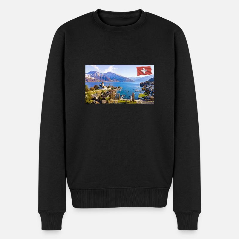 Spiez, Schweiz. - Männer Premium Bio Pullover - Schwarz