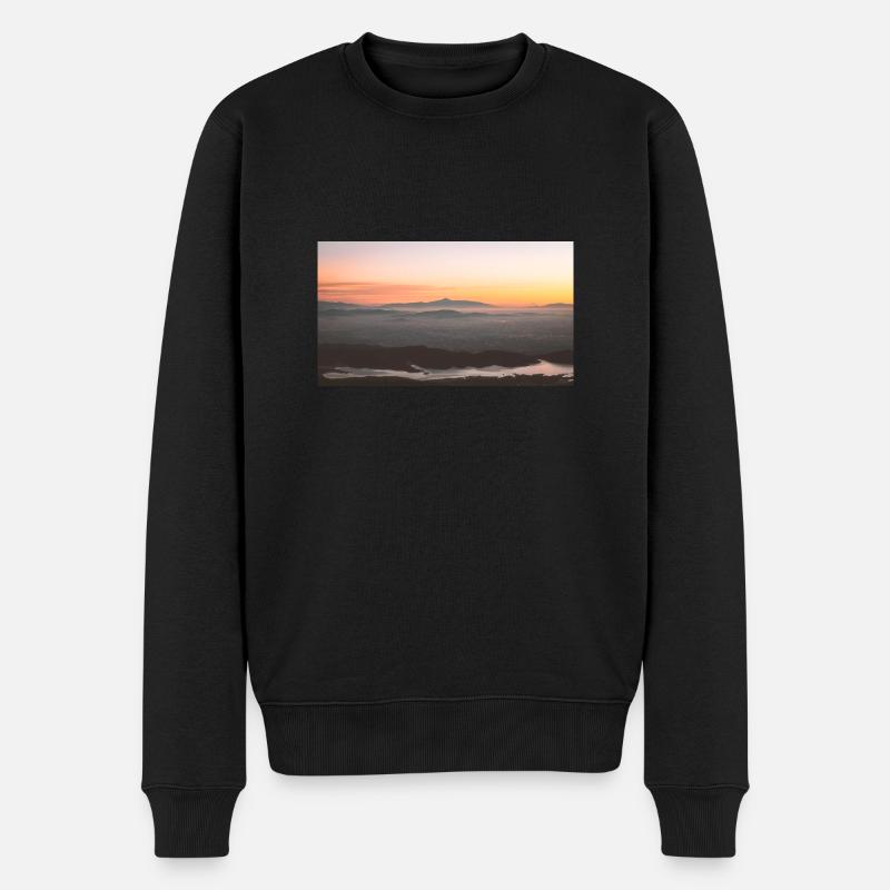Morgenleuchtendes Licht auf den Gipfeln des Kisavos - Männer Premium Bio Pullover - Schwarz