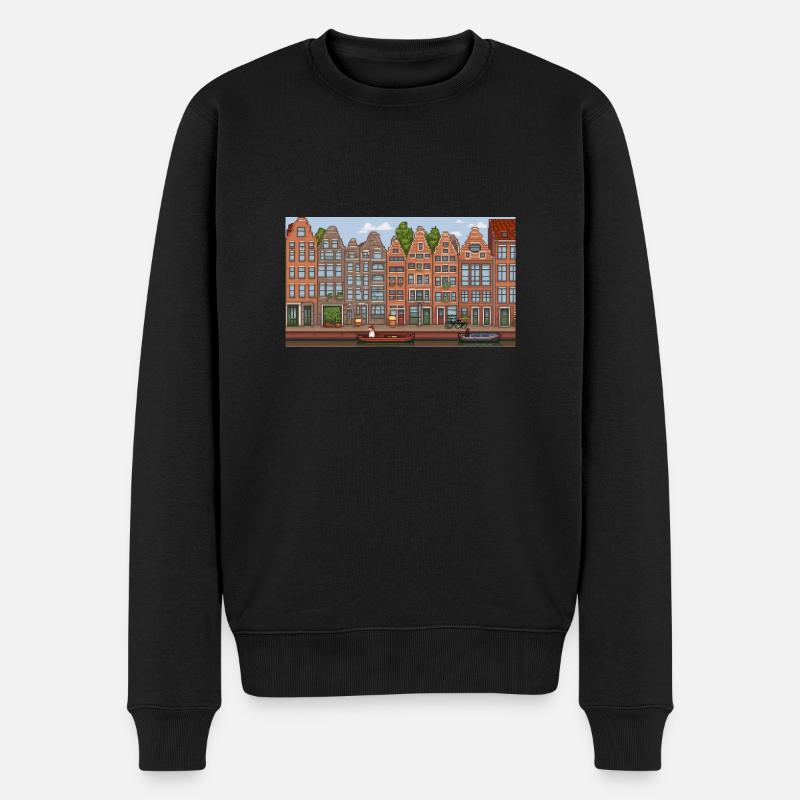 Centrum Amsterdam - Pixel Art - Økologisk premium-sweatshirt til mænd - sort