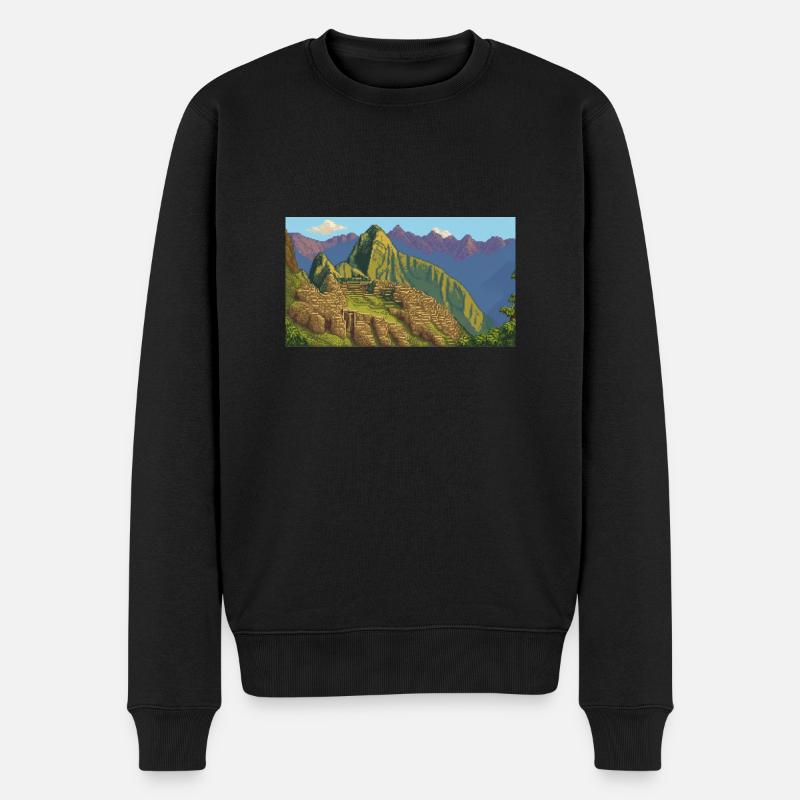 Machu Picchu, Pérou - Pixel Art - Pull Premium bio Homme - noir