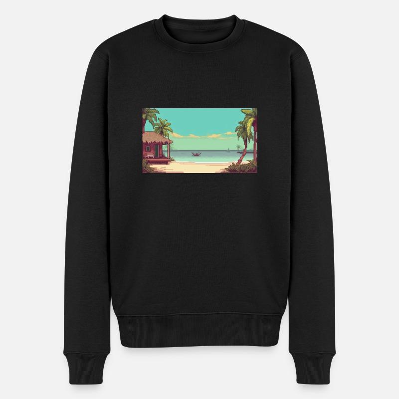 Isla Holbox, Mexique - Pixel Art - Pull Premium bio Homme - noir