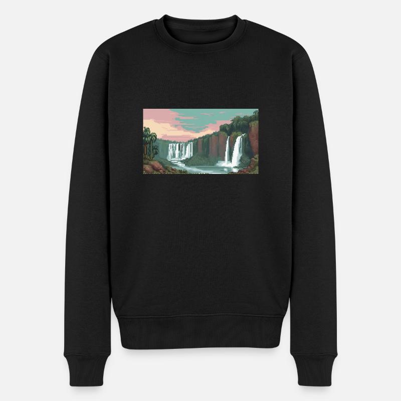 Iguazú-Wasserfälle, Argentinien - Pixel Art - Männer Premium Bio Pullover - Schwarz