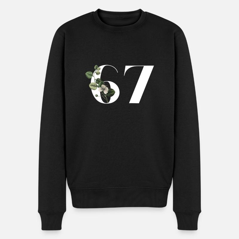 Nummer 67 Blumengrün - 67. Blumengeburtstag - Männer Premium Bio Pullover - Schwarz