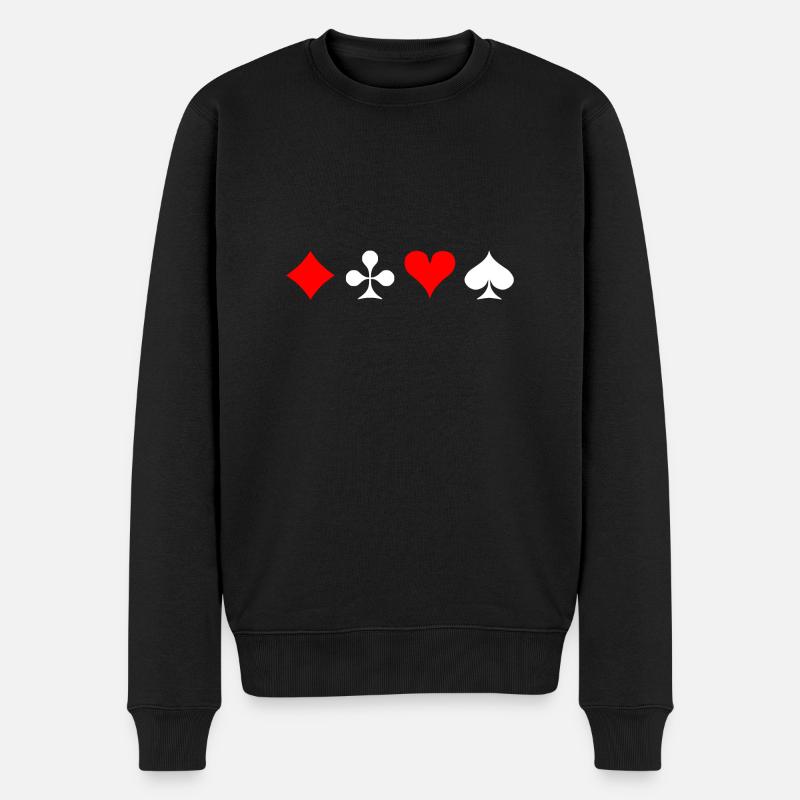 Karten Symbole - Karo Kreuz Herz Pik - Männer Premium Bio Pullover - Schwarz