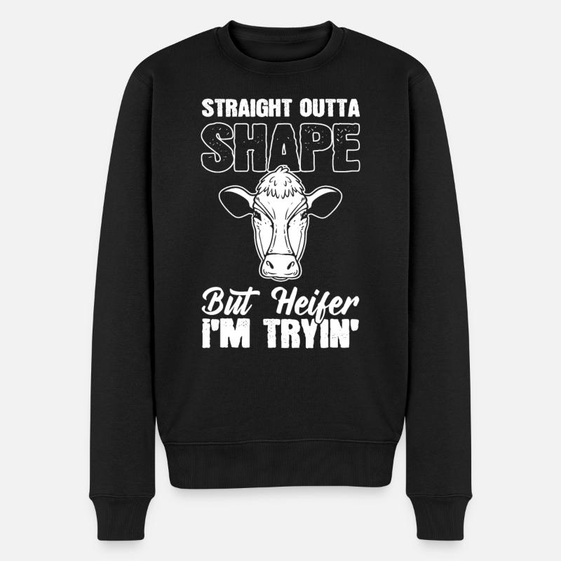 Straight Outta Shape But Heifer, I'm Tryin' Vieh - Männer Premium Bio Pullover - Schwarz