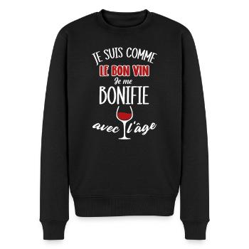 Je suis comme le bon vin je me bonifie avec l'age - Pull Premium bio Homme - noir - Devant - Nico (187cm)
