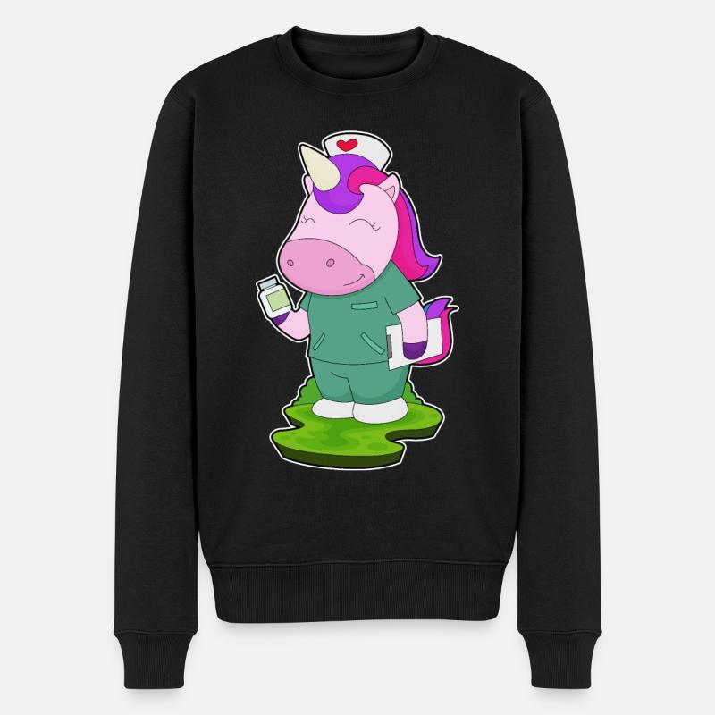 Einhorn Krankenschwester Medizin - Männer Premium Bio Pullover - Schwarz