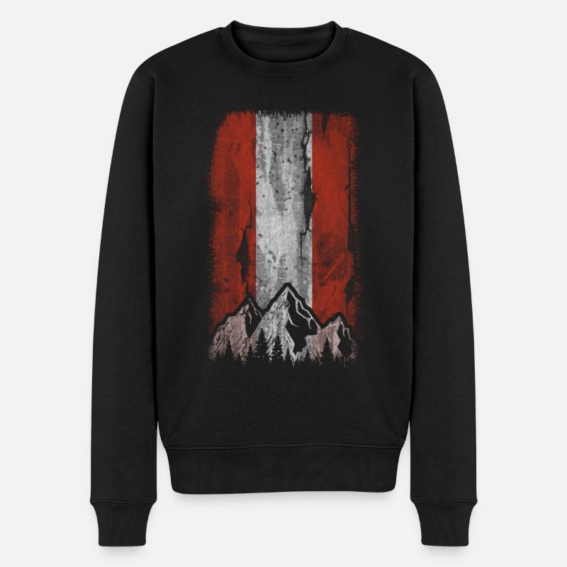 Österreich Flagge und Berg - (B) - Männer Premium Bio Pullover - Schwarz
