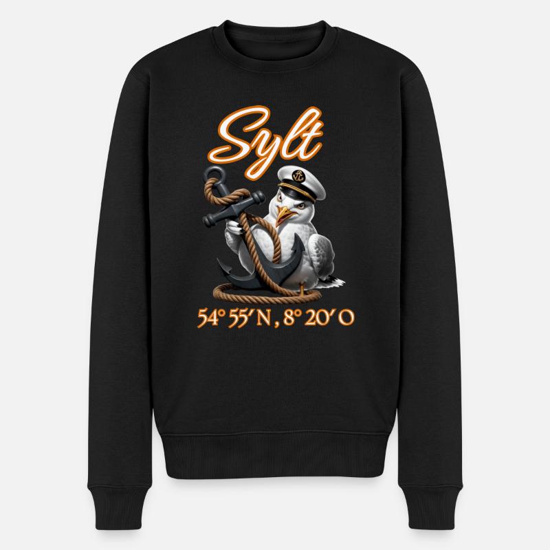 Sylt Möwe mit Anker und GPS Koordinaten - Männer Premium Bio Pullover - Schwarz