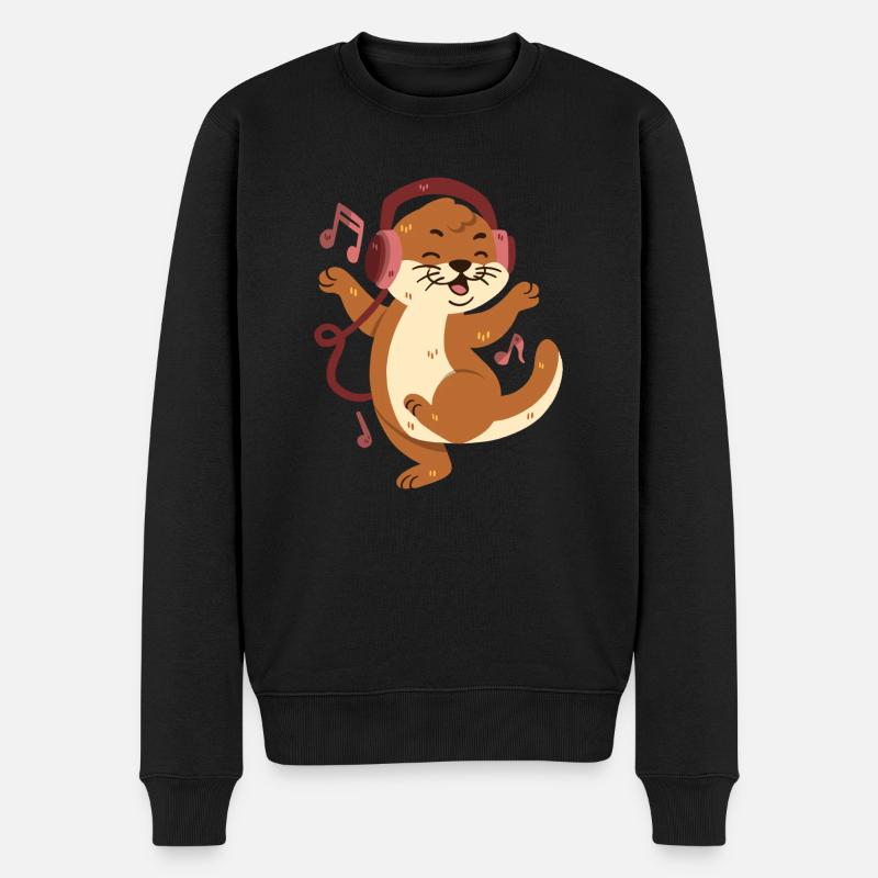 Otter hört Musik und tanzt - Männer Premium Bio Pullover - Schwarz