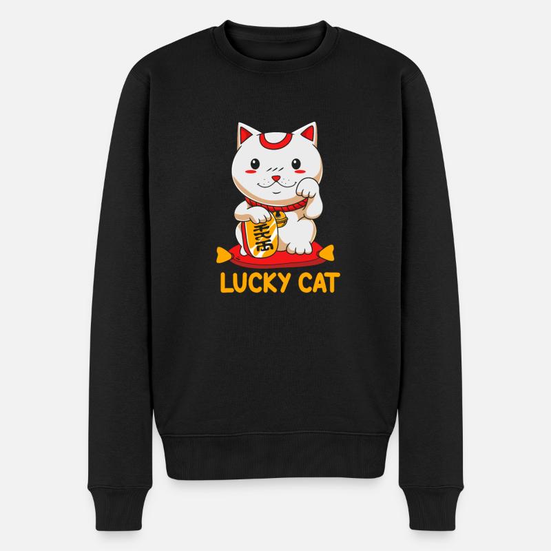 Porte-bonheur Maneki Neko Japon - Pull Premium bio Homme - noir