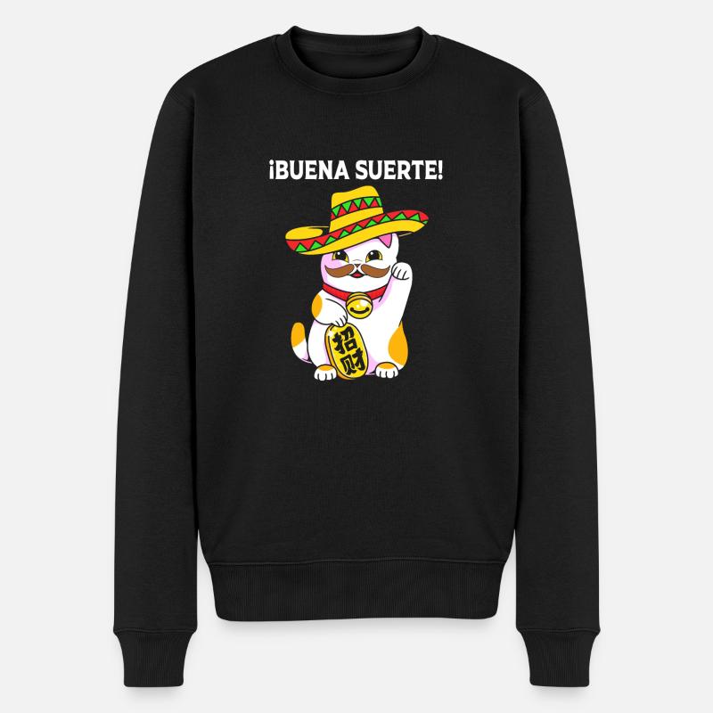 Maneki Neko Japan Glücksbringer - Männer Premium Bio Pullover - Schwarz