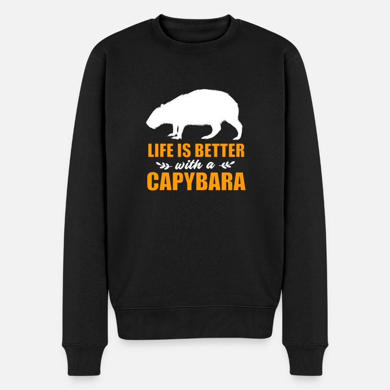 Capybara - Männer Premium Bio Pullover - Schwarz